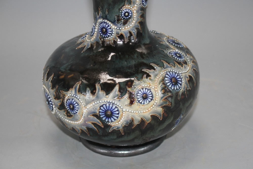 George Tinworth for Doulton Lambeth, a Persian shape bottle vase, dated 1880,